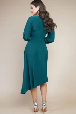 Women * Asymmetrical Wrap Midi Dress - Botanical Green
