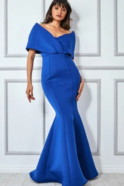 Women * Off The Shoulder Scuba Foam Maxi - Royal Blue