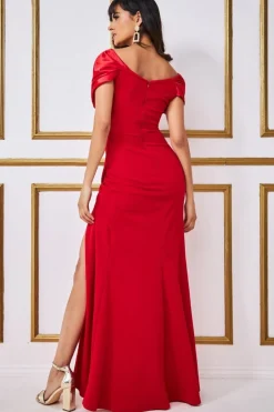 Women * Satin & Scuba Off The Shoulder Maxi Dress