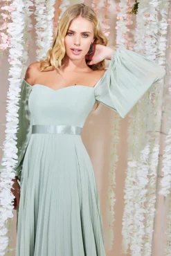 Women * Bardot Chiffon Pleated Maxi