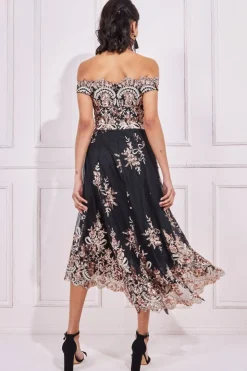 Women * Bardot Sequin & Lace High Low Midi