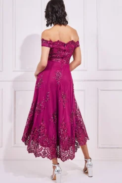 Women * Bardot Sequin & Lace High Low Midi