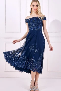 Women * Bardot Sequin & Lace High Low Midi