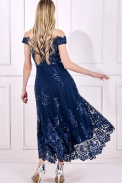 Women * Bardot Sequin & Lace High Low Midi