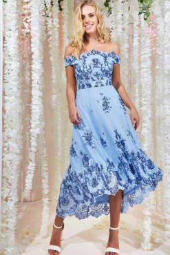 Women * Bardot Sequin & Lace High Low Midi