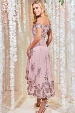 Women * Bardot Sequin & Lace High Low Midi