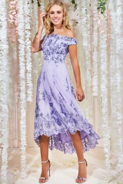 Women * Bardot Sequin & Lace High Low Midi