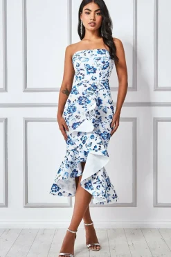 Women * Bow Bandeau Midi With Ruffles Print