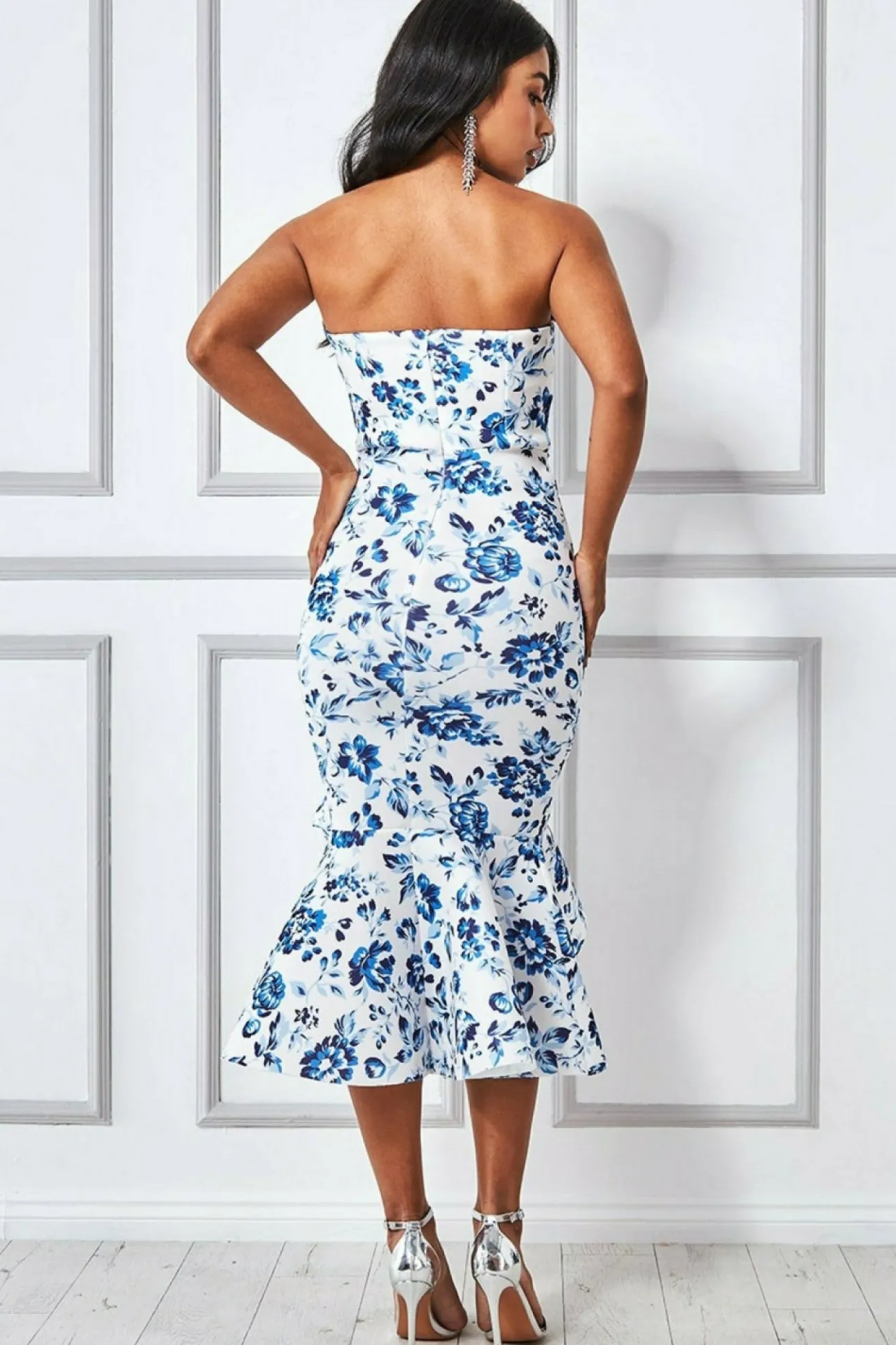 Women * Bow Bandeau Midi With Ruffles Print