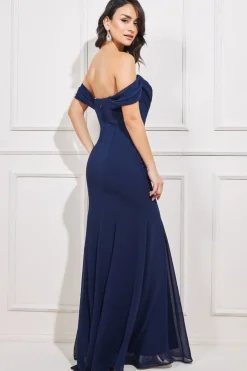 Women * Chiffon Bardot Cowl Neck Maxi Dress