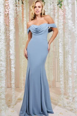 Women * Chiffon Bardot Cowl Neck Maxi Dress