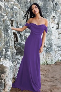 Women * Chiffon Bardot Cowl Neck Maxi Dress