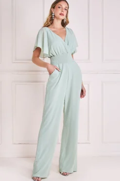 Women * Chiffon Jumpsuit With Flutter Sleeves - Sage Green