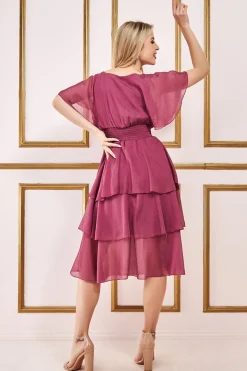 Women * Chiffon Layered Flutter Sleeve Midi Dress