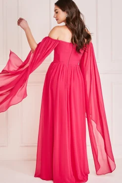 Women * Chiffon Off The Shoulder Maxi With Wings - Hot Pink