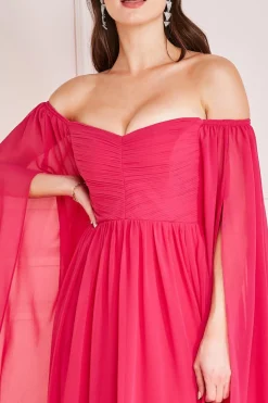 Women * Chiffon Off The Shoulder Maxi With Wings - Hot Pink