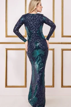 Women * Contrast Sequin Long Sleeve Maxi Dress