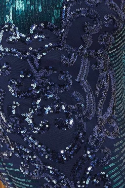 Women * Contrast Sequin Long Sleeve Maxi Dress