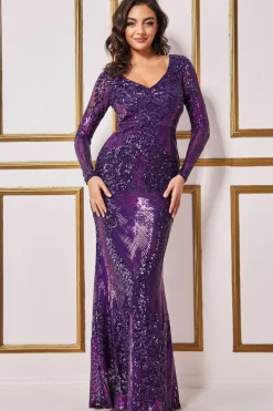 Women * Contrast Sequin Long Sleeve Maxi Dress