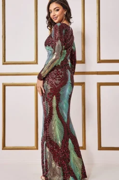 Women * Contrast Sequin Long Sleeve Maxi Dress