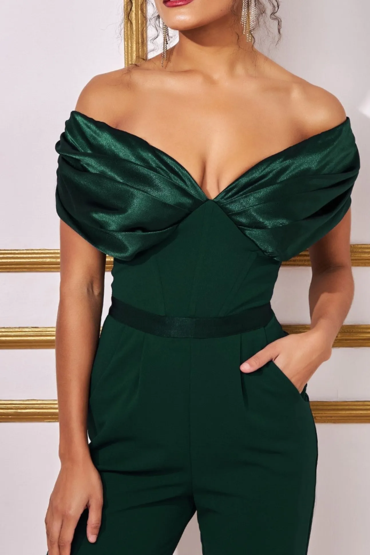 Women * Corset Bodice Scuba & Satin Bardot Jumpsuit