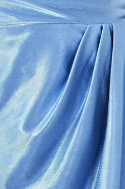 Women * Cowl Neck Bardot Satin Midi Front Split - Dusty Blue