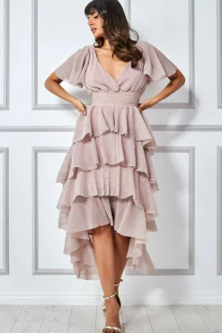 Women * Crinkle Lurex High Low Layered Midi Dress