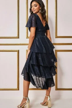 Women * Crinkle Lurex High Low Layered Midi Dress