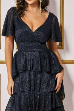 Women * Crinkle Lurex High Low Layered Midi Dress
