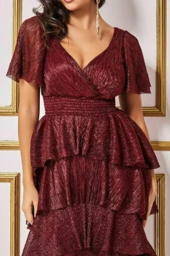 Women * Crinkle Lurex High Low Layered Midi Dress