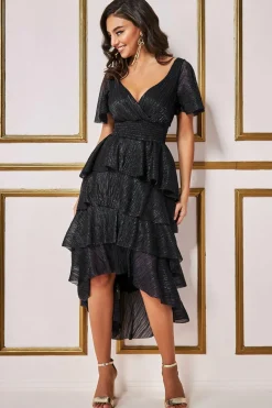 Women * Crinkle Lurex High Low Layered Midi Dress