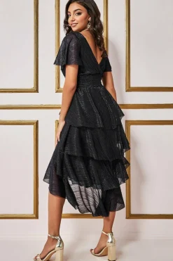 Women * Crinkle Lurex High Low Layered Midi Dress