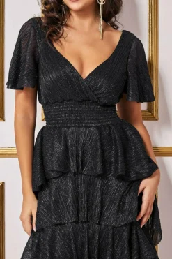 Women * Crinkle Lurex High Low Layered Midi Dress
