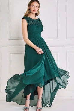 Women * Crochet & Pleated Top High Low Maxi