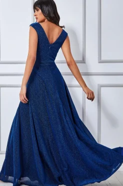 Women * Crossover Lurex Glitter Maxi Dress - Royal Blue