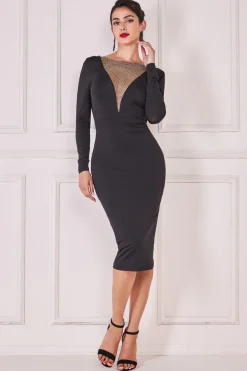 Women * Diamante Fishnet Cowl Back Midi