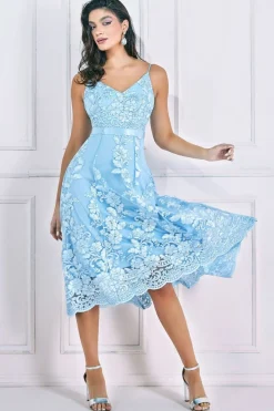 Women * Dipped Hem Sleeveless Lace Midi - Light Blue