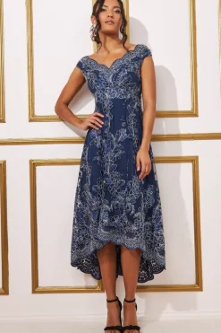 Women * Embroidered Lace Midi Asymmetrical Hem