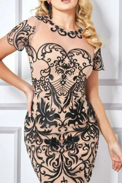 Women * Embroidered Mesh & Lace Midi Scalloped Hem