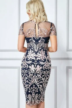 Women * Embroidered Mesh & Lace Midi Scalloped Hem