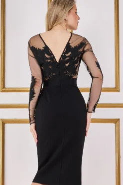 Women * Embroidered Mesh & Scuba Midi Dress
