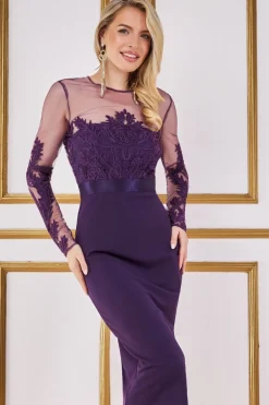 Women * Embroidered Mesh & Scuba Midi Dress