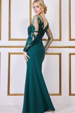 Women * Embroidered Mesh & Scuba Maxi Green