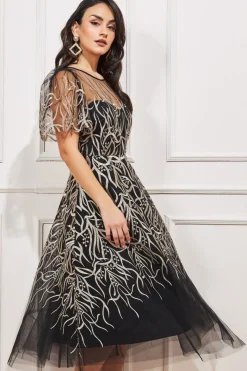 Women * Embroidered Mesh Midi Dress