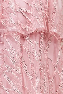 Women * Embroidered Mesh Tiered Midi Dress