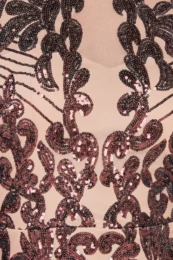 Women * Embroidered Sequin Beaded Cap Sleeve Maxi