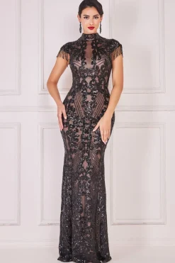 Women * Embroidered Sequin Beaded Cap Sleeve Maxi