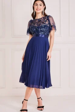 Women * Embroidered Top Chiffon Pleated Midi