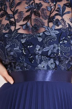Women * Embroidered Top Chiffon Pleated Midi