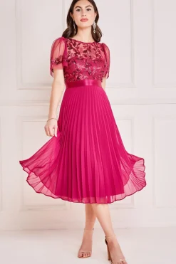 Women * Embroidered Top Chiffon Pleated Midi